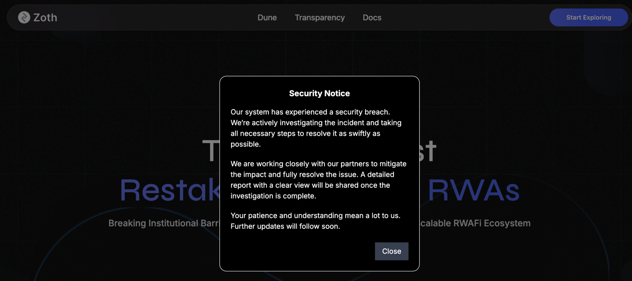 Another Day Another Crypto Hack: RWA Platform ZOTH Is Drained Of $8.85 Million image 0