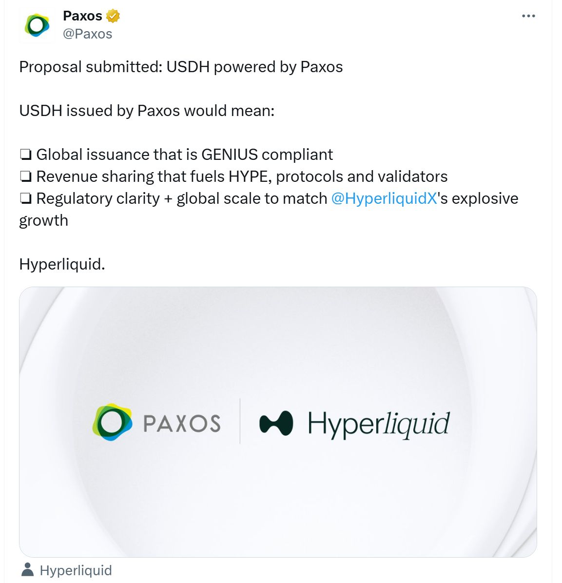 Paxosは、利回りをHyperliquidのHYPE買戻しに流用できるUSDHステーブルコインを提案 image 0