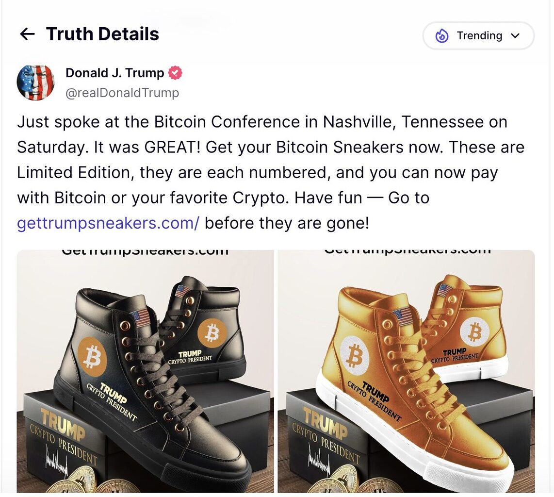 Trump Picks Up New Side Hustle in ‘Bitcoin President’ Brand image 1