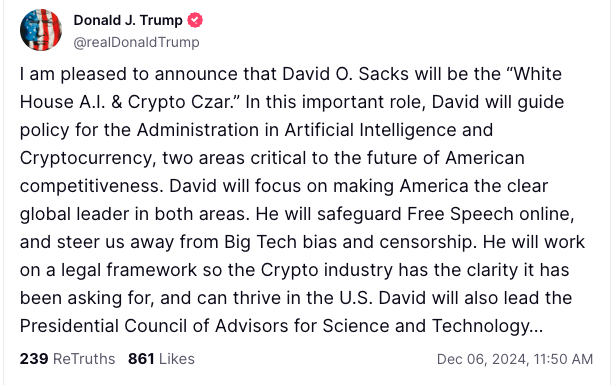 Donald Trump Tunjuk David Sacks Sebagai Penasihat Utama untuk AI dan Kripto image 0