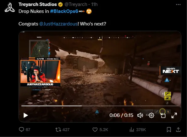 Streamer gets Call of Duty: Black Ops 6 first victory nuke live during the “Next” event image 0