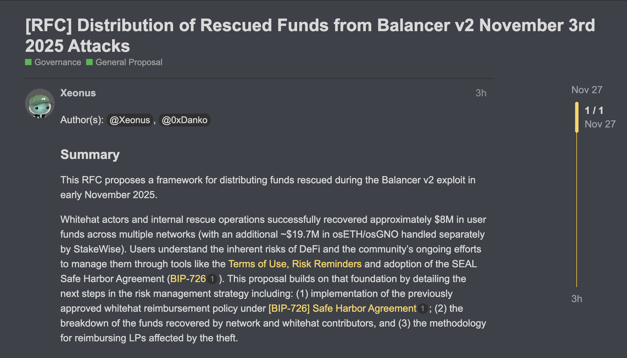 La communauté Balancer propose un plan pour redistribuer les fonds récupérés après le hack image 0