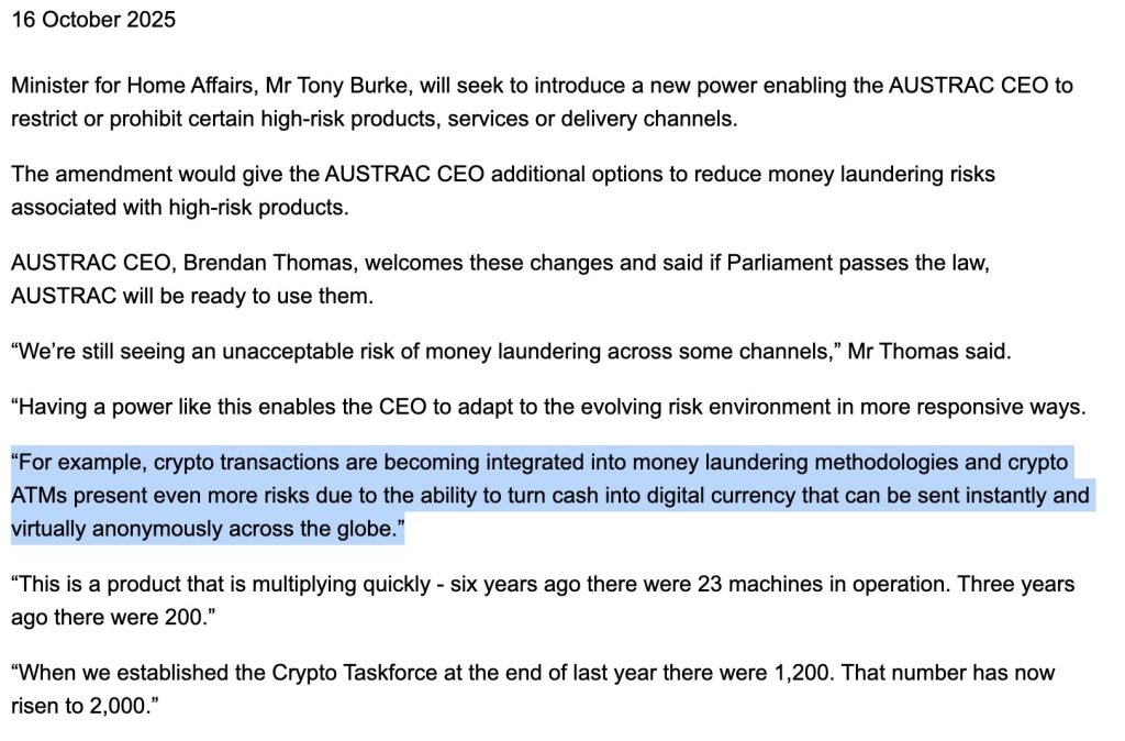 Australie : AUSTRAC serre la vis sur les crypto-ATMs image 1