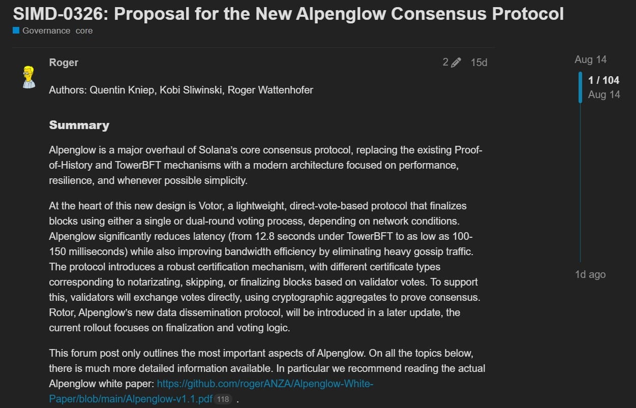 Solana’s Alpenglow Upgrade Heads to Validator Vote, Could Cut Finalization Times and Boost Network Resilience image 0