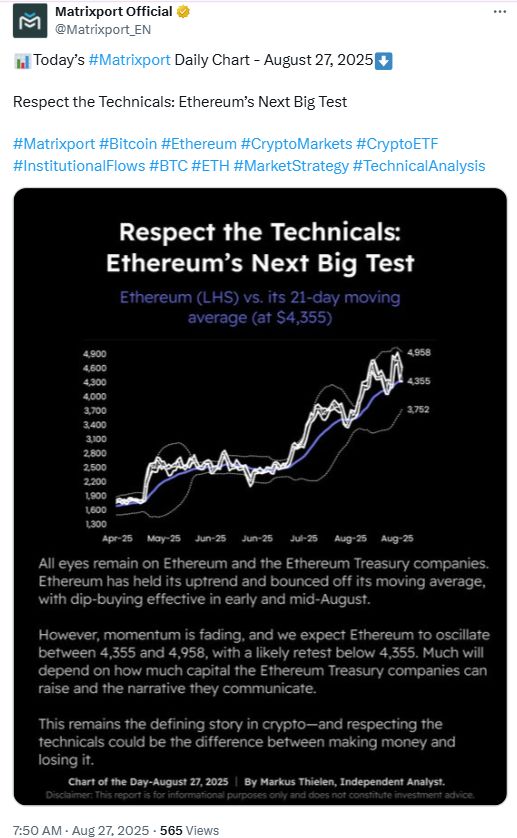 El impulso de Ethereum se está desvaneciendo, ¿es probable un desplome por debajo de 4.355 $? image 0