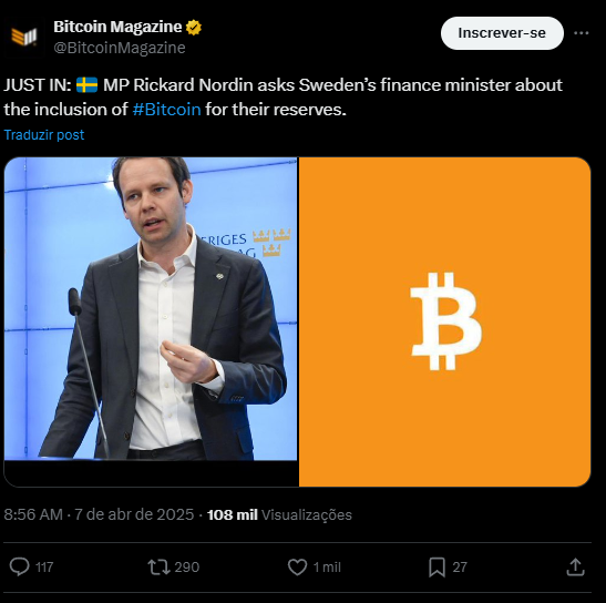 Suecia evalúa incluir Bitcoin en sus reservas internacionales image 1
