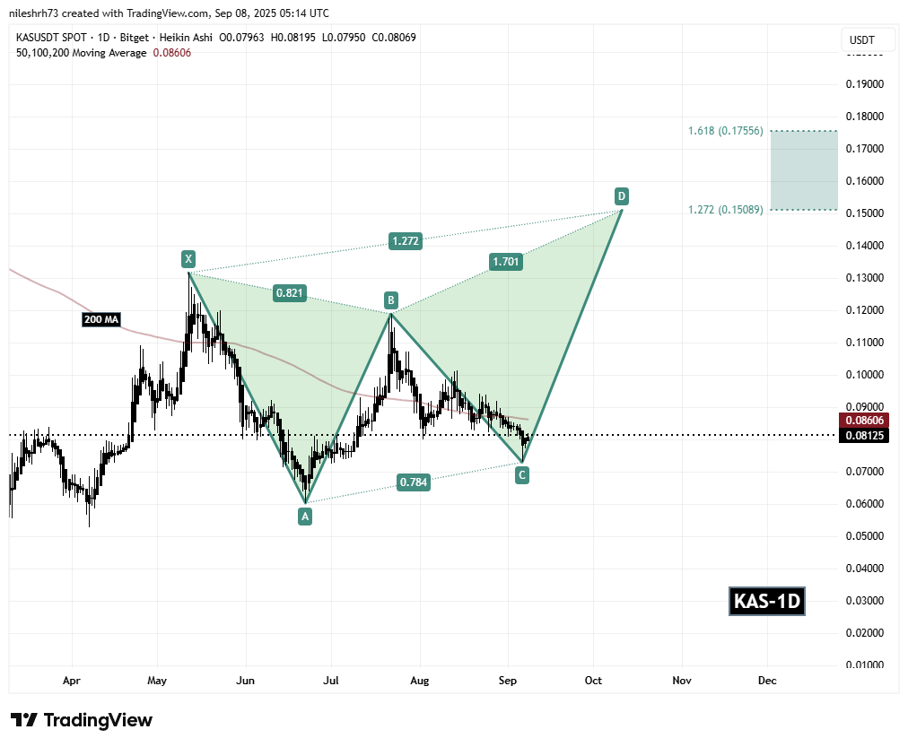 Kaspa (KAS) To Rise Ahead? Key Harmonic Pattern Hints at Potential Upside Move image 1