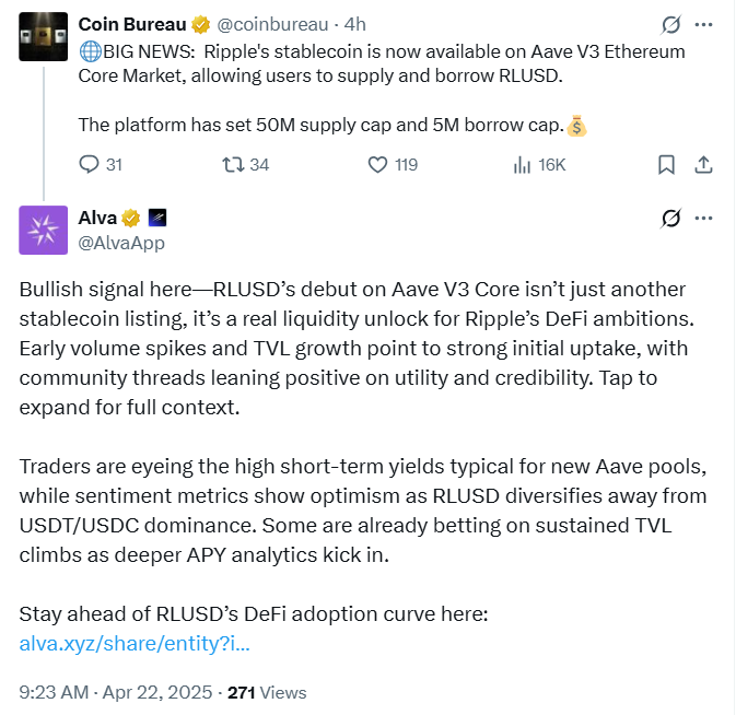 RLUSD Stablecoin Now on Aave V3—Ripple Sets $50M Supply Cap image 0