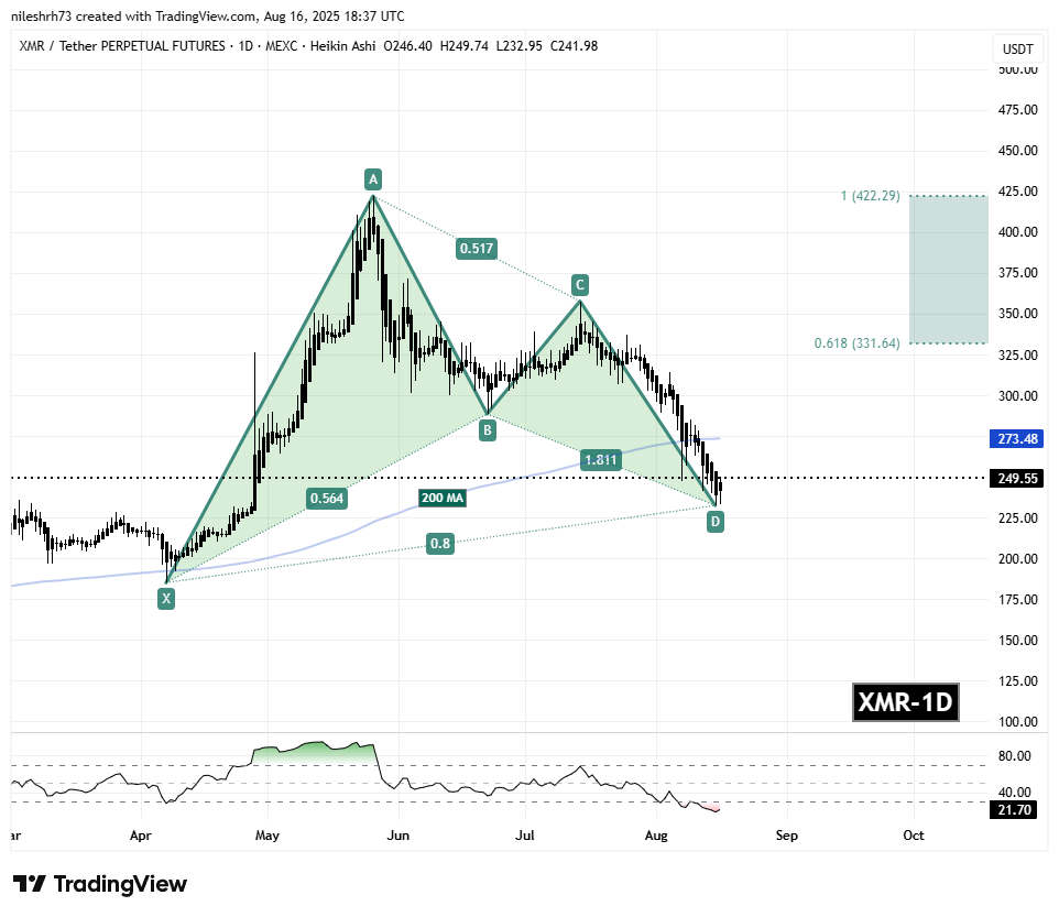 Monero (XMR) To Rise Higher? Key Harmonic Pattern Signals Potential Upside Move image 1