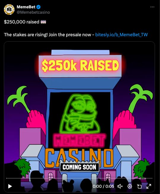 Web3’s First Meme Coin Casino Memebet Token Blasts Past $250K In Launch Week As Whales Pile In image 1