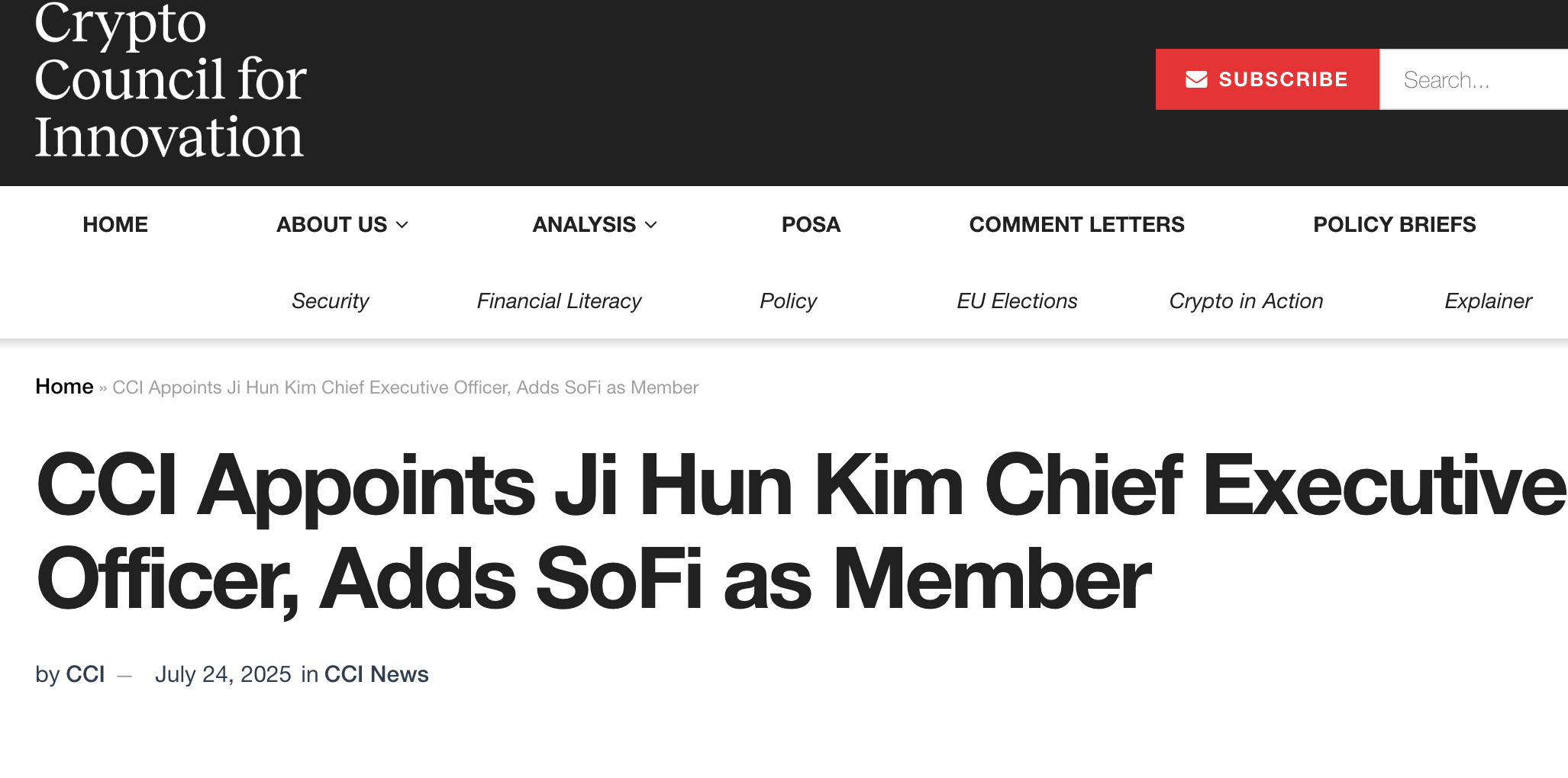 Crypto Council for Innovation names Ji Hun Kim as permanent CEO image 0