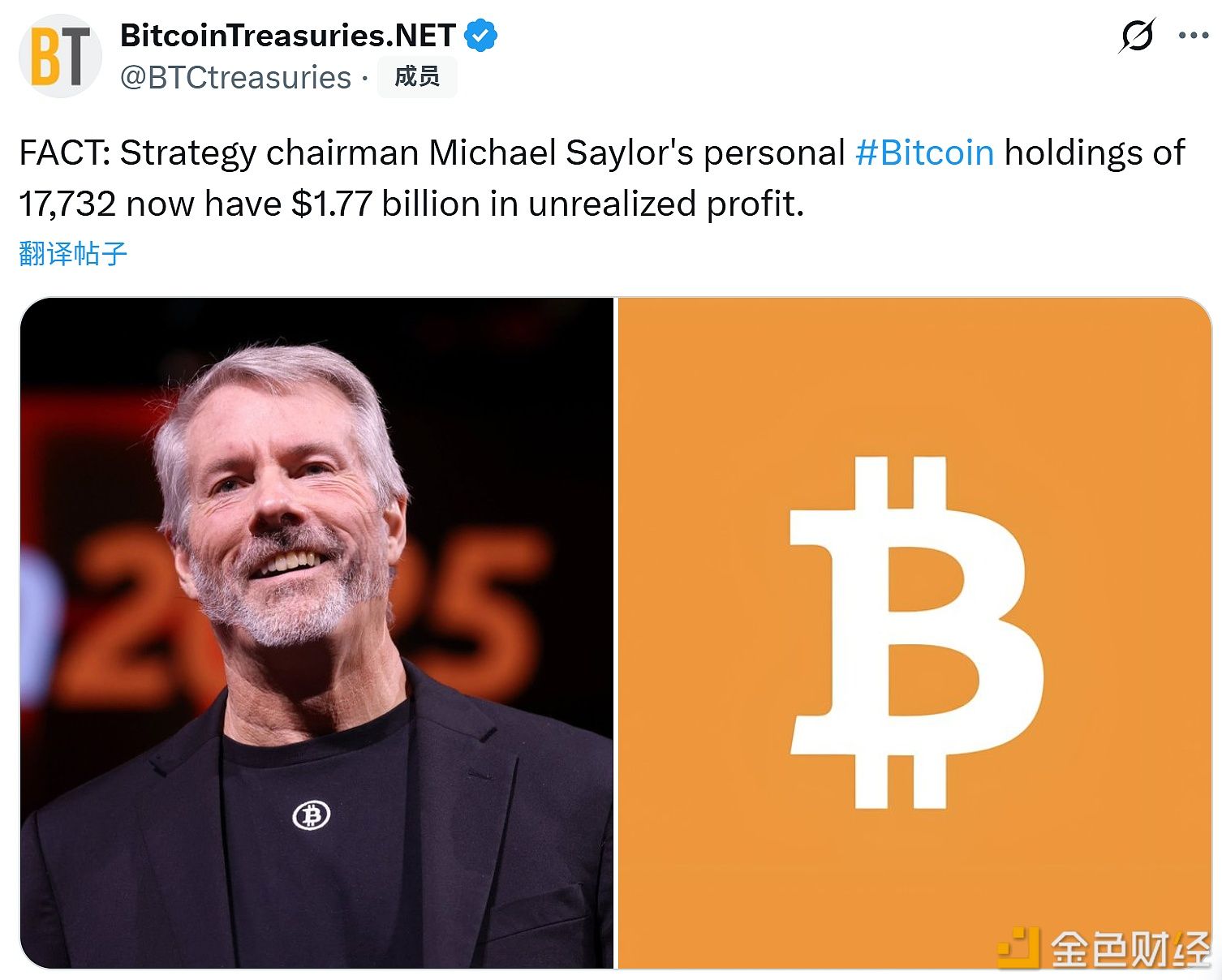 Нереализованная прибыль биткоинов Майкла Сэйлора в настоящее время составляет 1.77 миллиарда долларов.