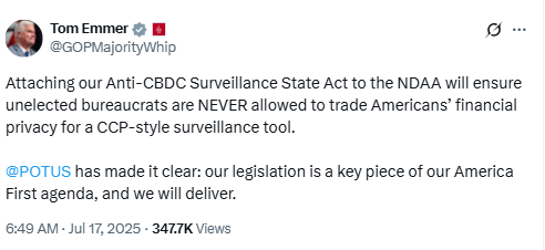 US House Pushes CBDC Ban Into Defense Policy Bill