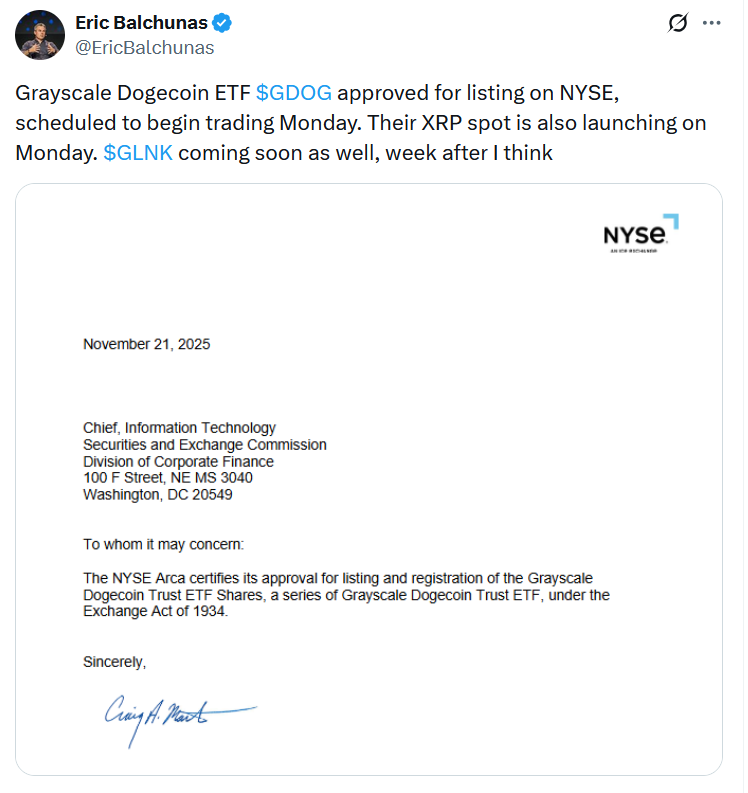 La NYSE approuve les ETF DOGE et XRP de Grayscale, lancement confirmé pour ce lundi image 0