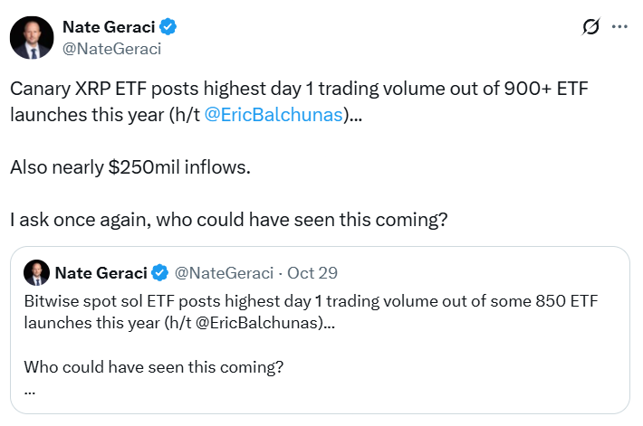 Crypto : L’ETF XRP de Canary Capital signe le meilleur lancement de 2025 avec 250 millions de dollars d’entrées image 0