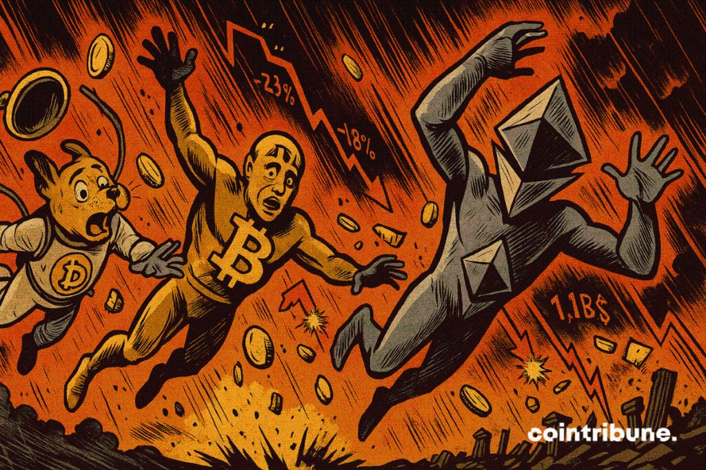 Plus de 1,1 milliard $ liquidés en 24 h sur le marché : Le Bitcoin, Ethereum et le Dogecoin en chute libre image 1