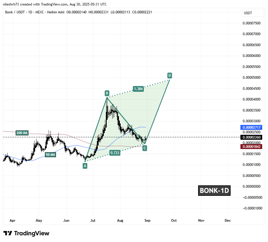 Bonk (BONK) To Bounce Back? Key Harmonic Pattern Hints Potential Reversal image 1