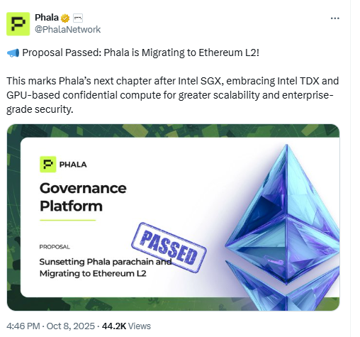 Phala aprueba la transición completa a Ethereum L2 y abandona la parachain de Polkadot image 1