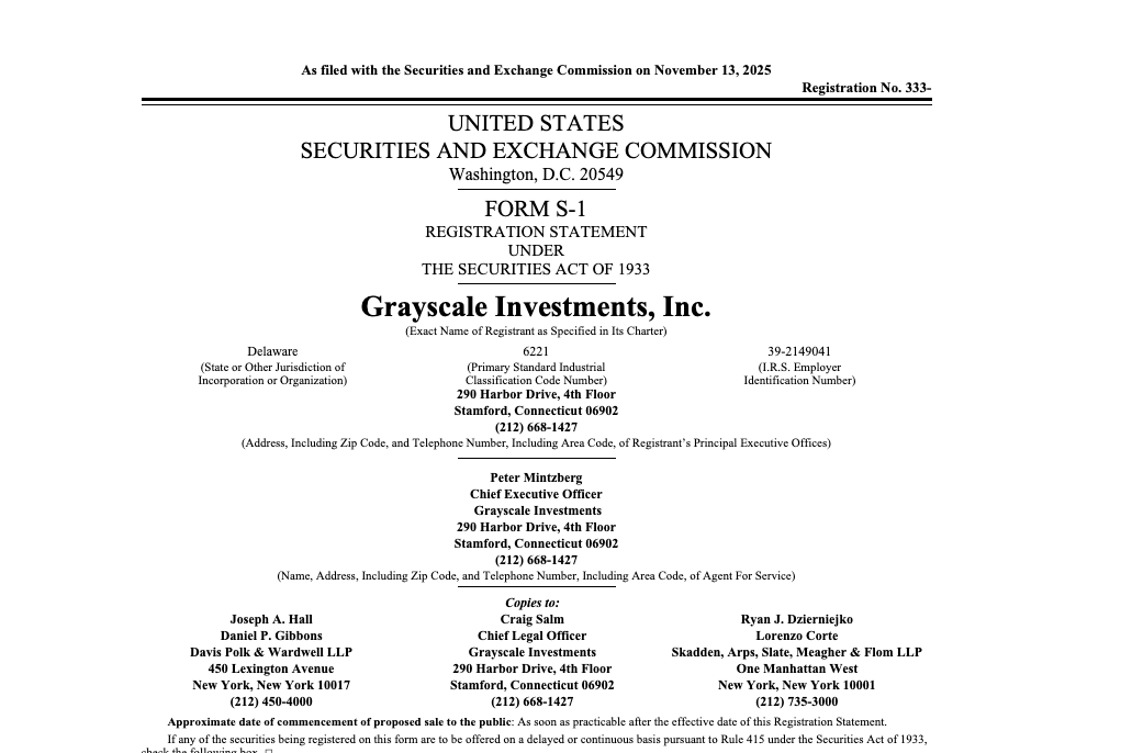 Grayscale’ning “GRAY” IPO’si: Ommaviy kapital uchun ariza va DCG nazoratini mustahkamlash