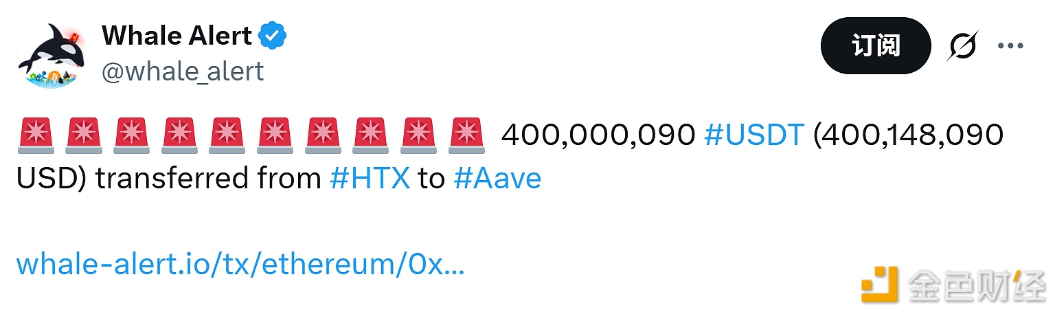 4亿枚USDT从某交易所转入Aave