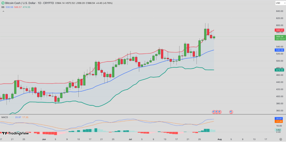 Bitcoin Cash Price Surges Past $570 as Whale Accumulation Hits Monthly High