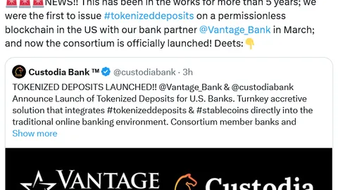 Custodia, Vantage Bank tokenizatsiyalangan depozitlar uchun platformani ishga tushirdi