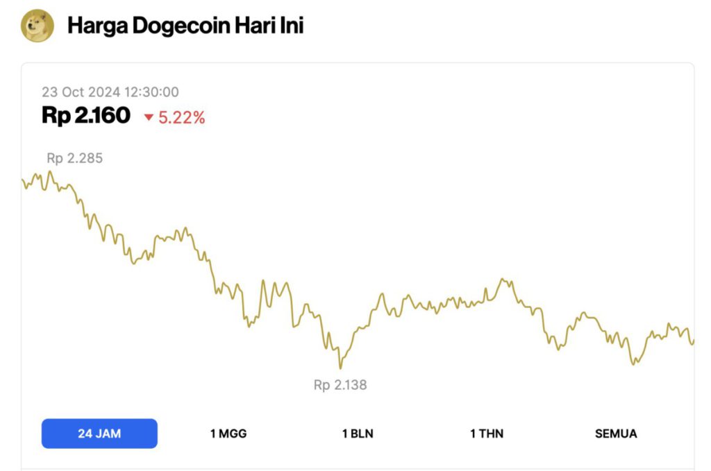 Harga Dogecoin Jatuh 5% Hari Ini (23/10/24): Whale DOGE Kumpulkan Rp338 Miliar Koin! image 0