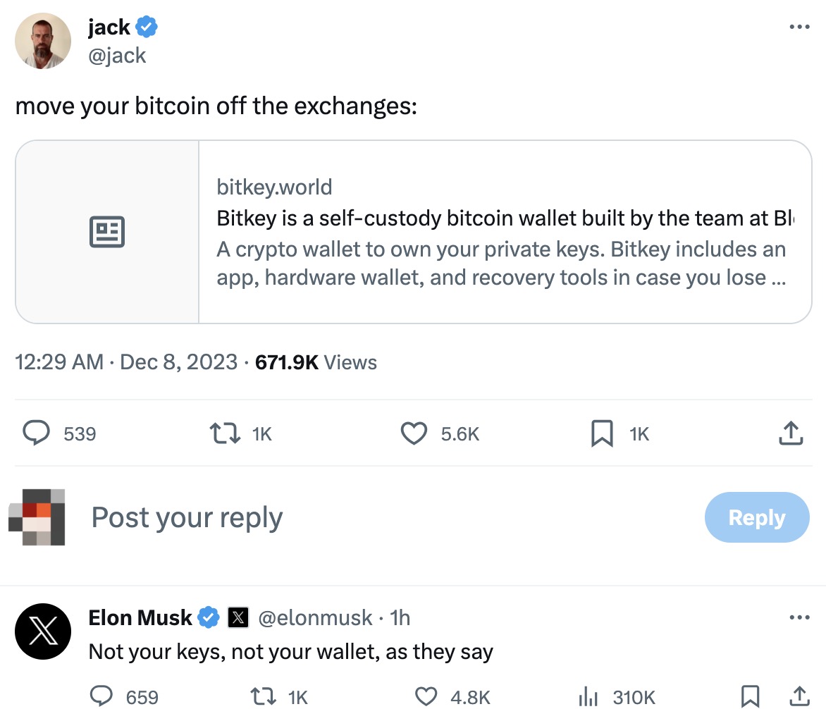 Musk comments on Block’s self-hosted wallet: If it’s not your key, it’s not your wallet image 0