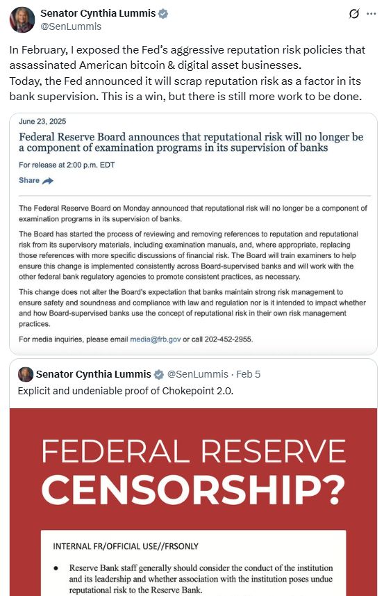 Fed Cuts ‘Reputational Risk’ Rule Used to Deny Over 30 Crypto Firms Access to U.S. Banks image 1