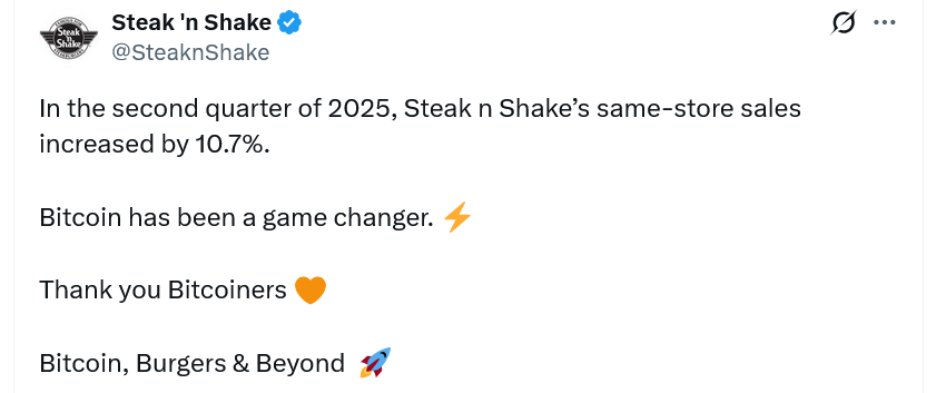 Steak ‘n Shake Reports 10.7% Sales Growth, Potentially Driven by Bitcoin Adoption as Payment Method image 0