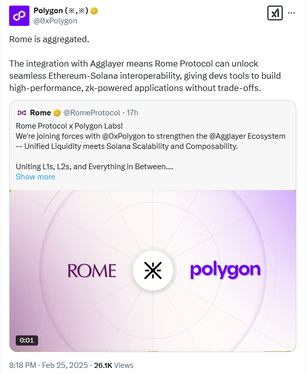 Interoperabilidade Ethereum-Solana Recebe Impulso com o Protocolo Rome x Polygon Labs image 0