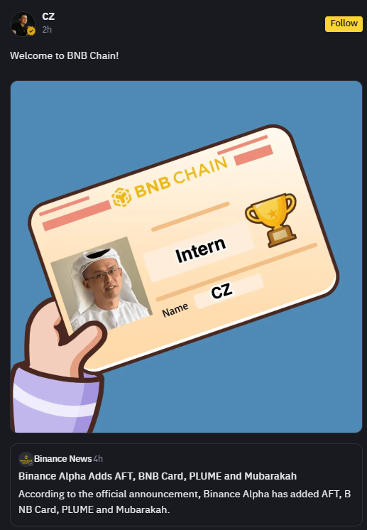 Fundador juega con la listagem de memecoin en Binance y el token sube un 110% image 1