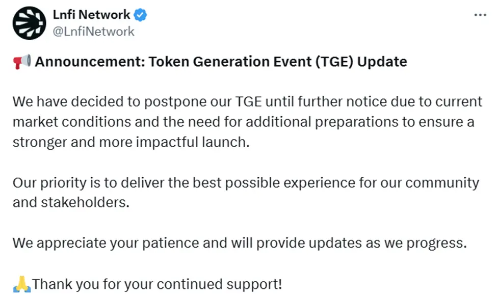 Lnfi Network推迟TGE背后：BTC生态热度与资金纷纷消退 image 0