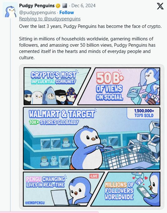 Pudgy Penguins NFT surpasses Bored Ape in one month: A quick overview of what the PENGU token is image 1