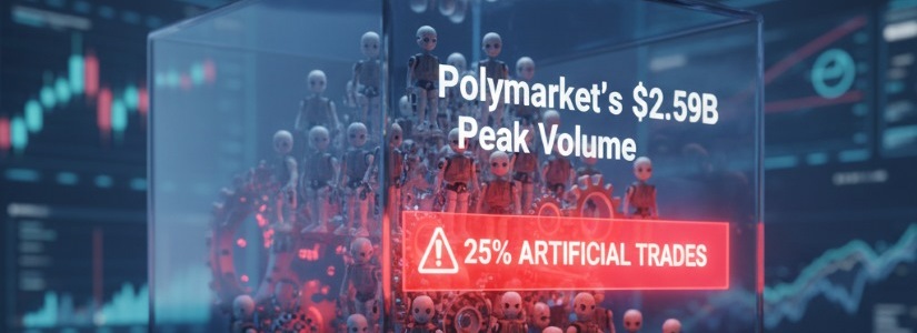 El volumen récord de $2.59B de Polymarket incluye 25% de operaciones artificiales, según informe image 0