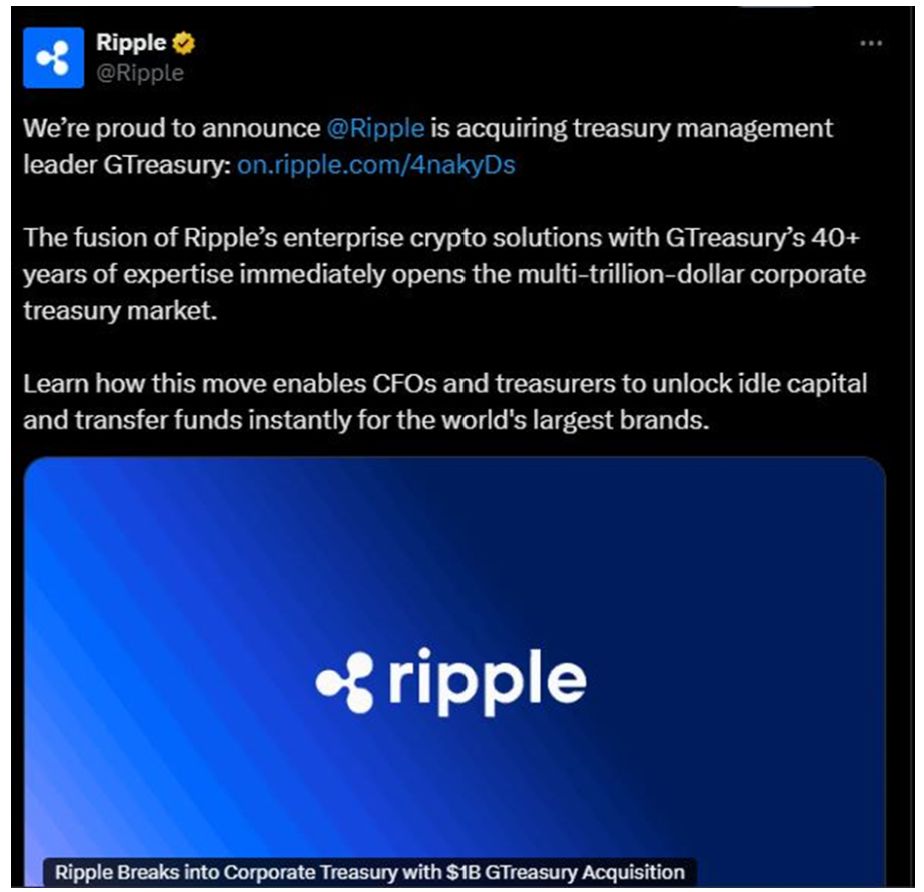 Ripple делает агрессивный шаг в управление казначейскими обязательствами благодаря приобретению GTreasury image 0