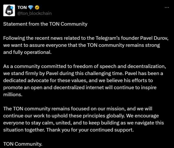 Pavel Durov 被拘留对 TON 的影响 image 3