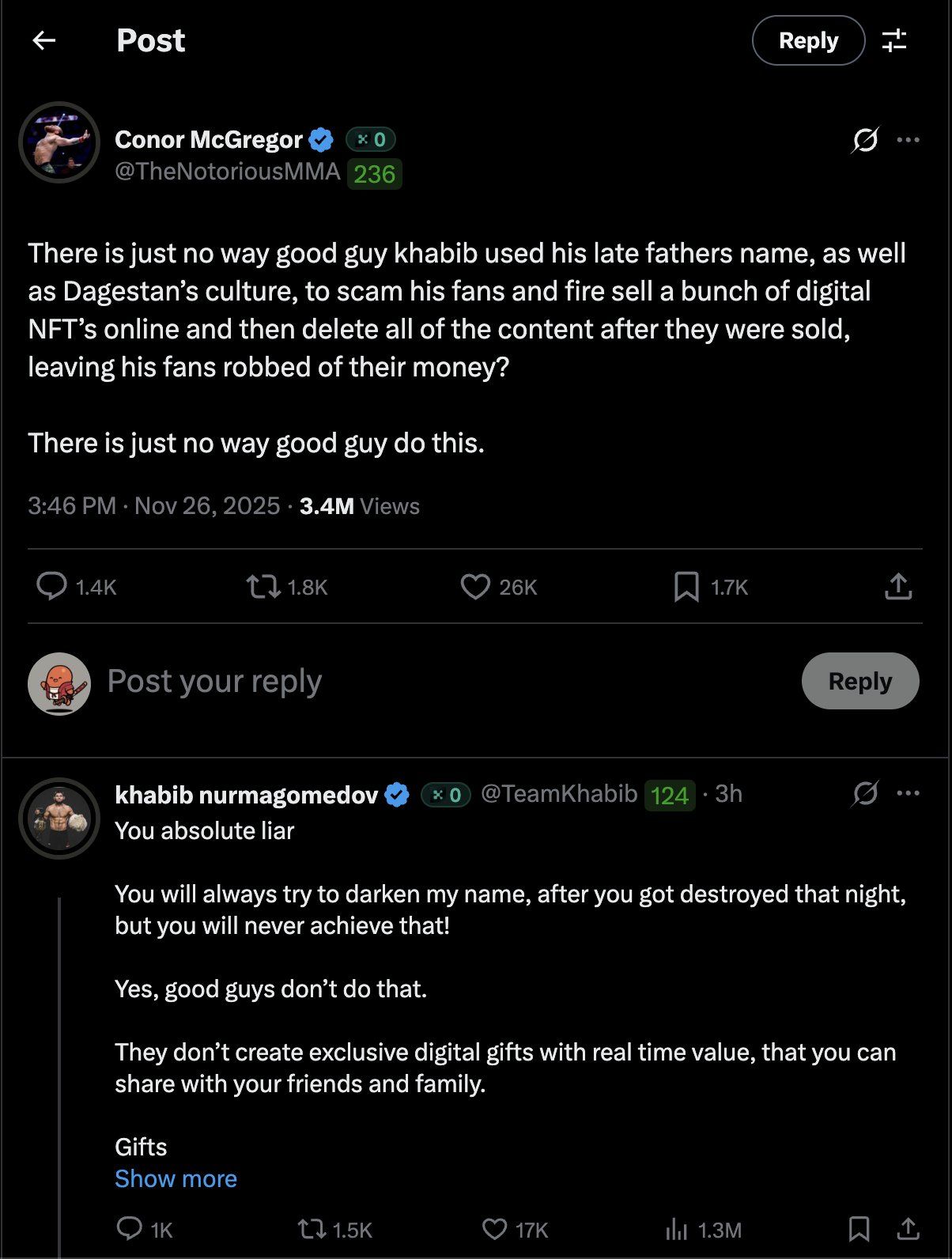 Conor McGregor and Khabib’s UFC Rivalry Erupts Again After NFT ‘Scam’ Accusation image 0