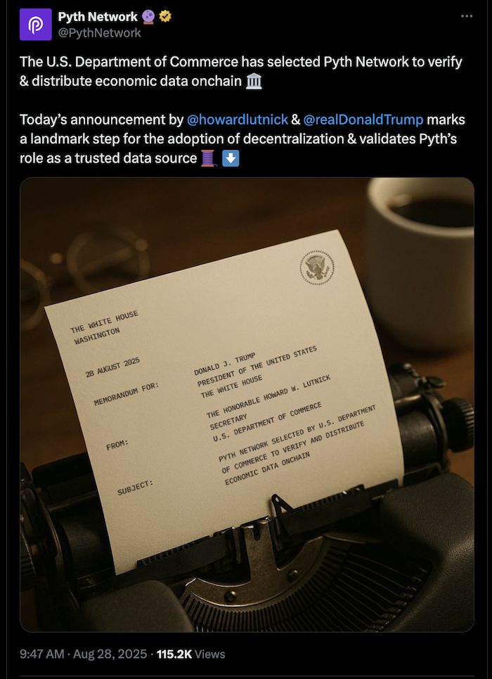 US Government May Publish Economic Data Onchain via Chainlink and Pyth, Potentially Supporting Crypto Markets image 0