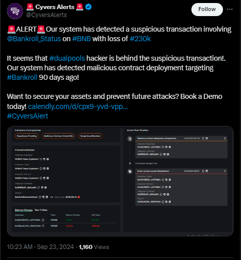 Bankroll Status Suffer $230K Loss to DualPools Hacker Attack image 0