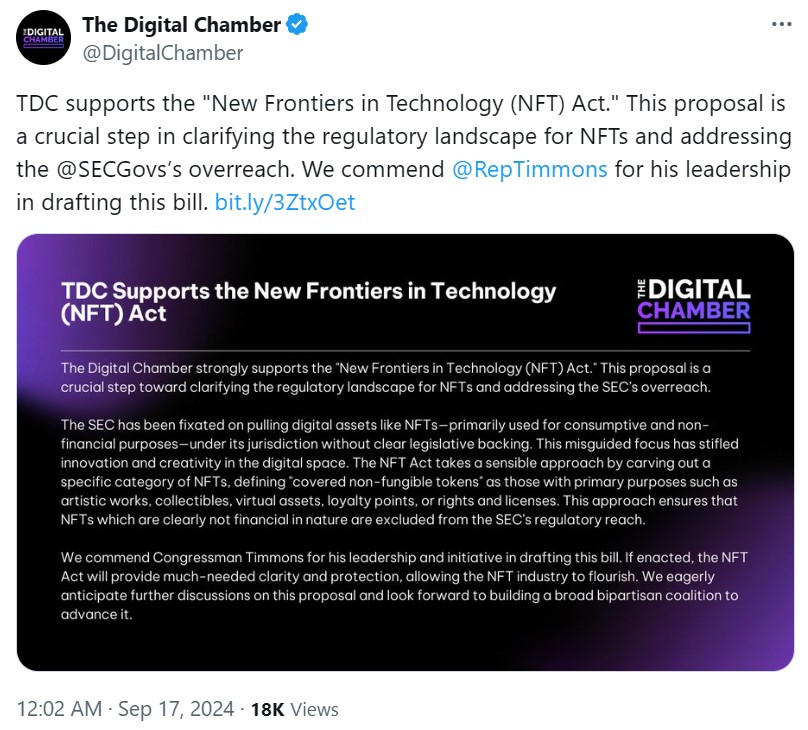 Digital Chamber призывает криптопользователей США поддержать «Закон об NFT» image 0