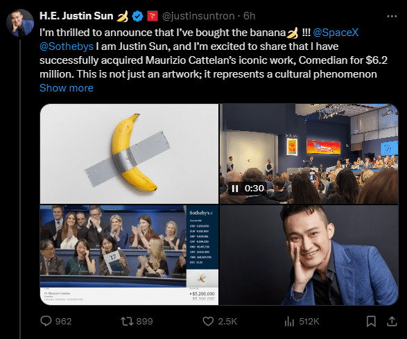 The Most Expensive Banana in History: Justin Buys Banana for $6M image 1