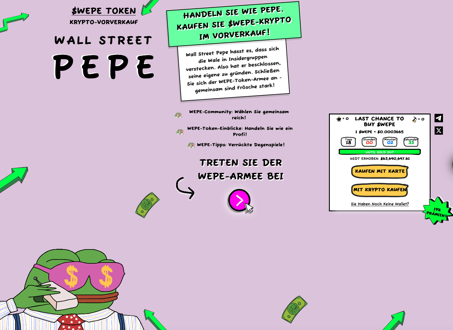 Wall Street Pepe Presale knackt die 62,5 Millionen Dollar Marke – bald ausverkauft? image 0