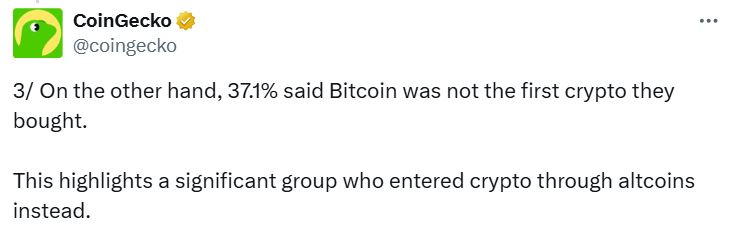 CoinGecko Survey Suggests Only 55% of New Crypto Owners Started With Bitcoin as Altcoin Entries Rise image 1