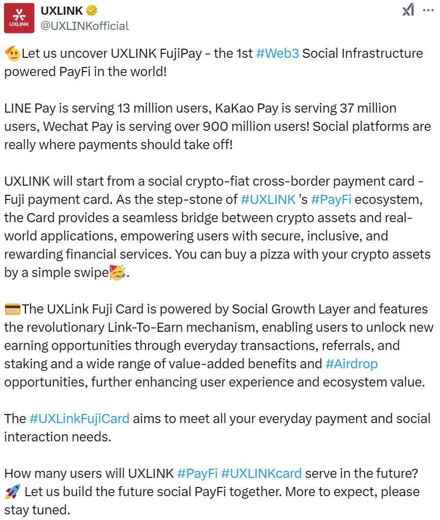 Web3 早报:UXLINK 即将推出 Web3 社交 PayFi 生态 FujiPay、Phantom 系统已恢复正常、开源经济基础设施 Merit Systems 完成 1000 万美元种子轮融资,a16z crypto 等领投 image 0