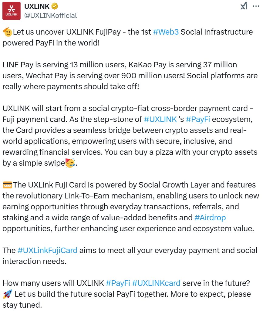 Web3 早报：UXLINK 即将推出 Web3 社交 PayFi 生态 FujiPay、Phantom 系统已恢复正常、开源经济基础设施 Merit Systems 完成 1000 万美元种子轮融资，a16z crypto 等领投 image 0