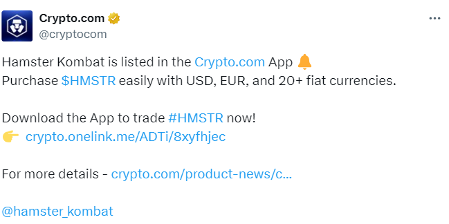 Hamster Kombat’s $HMSTR Now Listed on Crypto.com App image 0