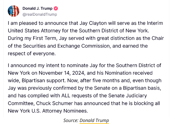 Former SEC Chair Jay Clayton sworn in as interim US attorney for Manhattan image 0
