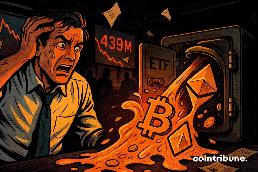 Les ETF Bitcoin et Ethereum perdent 439 M$ alors que les marchés restent prudents image 1