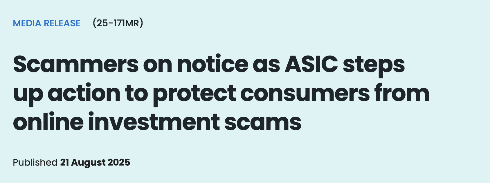 ASIC Ramps Up Online Scam Crackdown as Crypto Frauds Persist image 0